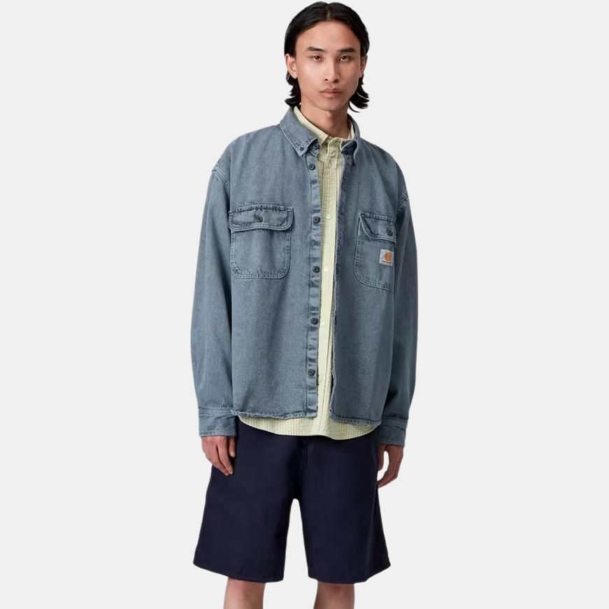 Carhartt WIP SS25 Tigan Shirt Jacket With Flap And Button Closure Chest Pocket Long Sleeve Single Breasted Denim Jacket Men Jackets I035821-36A-GD
