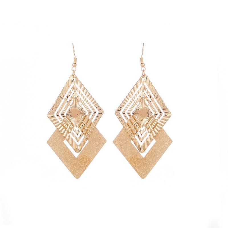 Creative Irregular Metal Geometric Rhombus Earrings Trendy Fashion Personality Thin Exaggerated Earrings