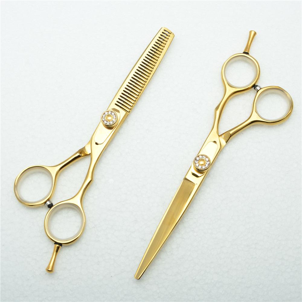 

Gold Gem Hairdressing Scissors: 5.5 & 6.0 Straight & Thinning Shears for Barbers and Bangs 5.5-inch Straight Shears (Gold)