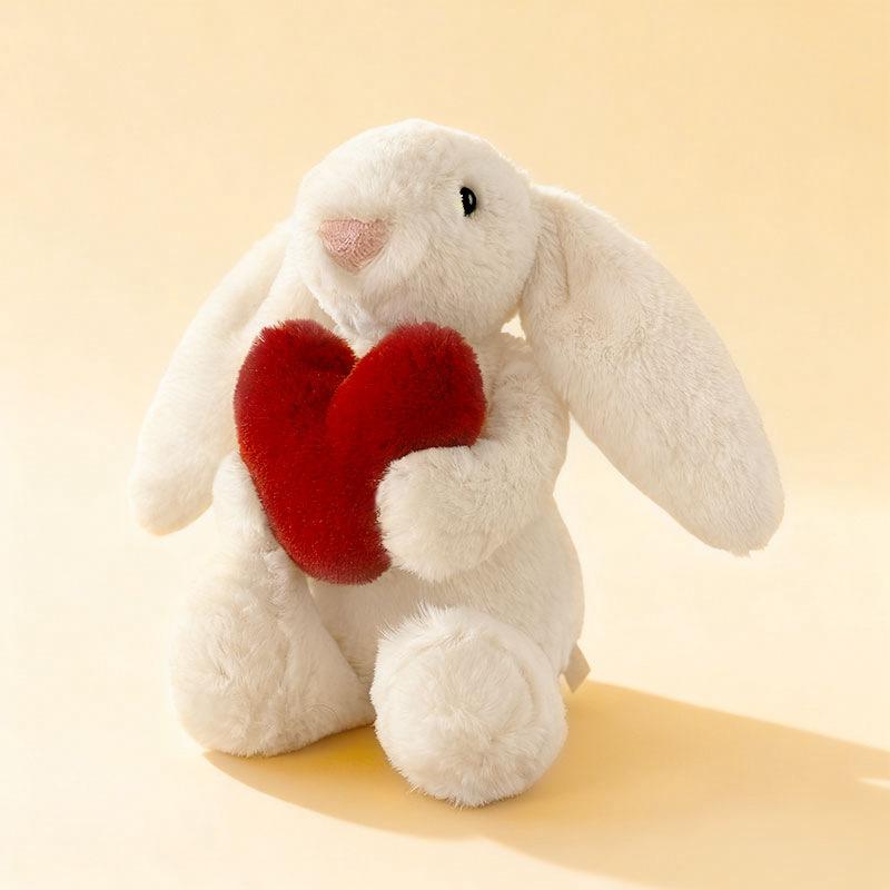 

20/30CM Cute Long Ear Bunny Plush Doll Holding Heart Soft Stuffed Rabbit Comfort Toy Easter Valentines Gift for Kids 20CM білий