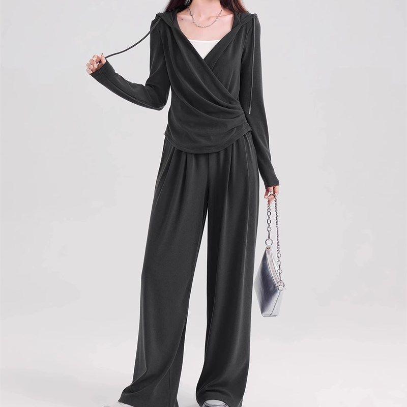 Women s Plus Size Faux Two-Piece Hooded Top & Pants Set - Autumn 2025 M (Recommended under 50 kg)