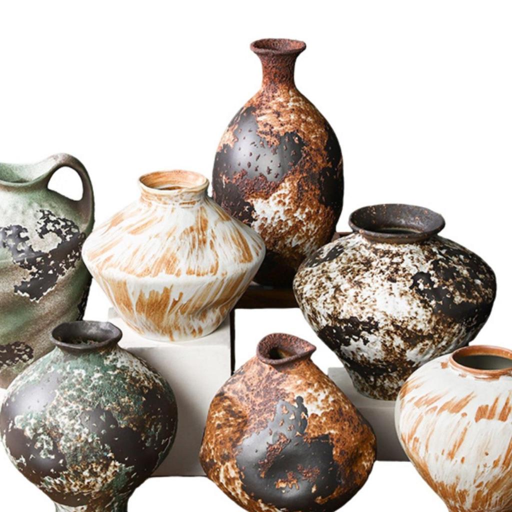 Wabi-Sabi Zen Mottled Ceramic Vase: Rough Pottery Bottle for Retro Flower Arrangements & Hydroponics