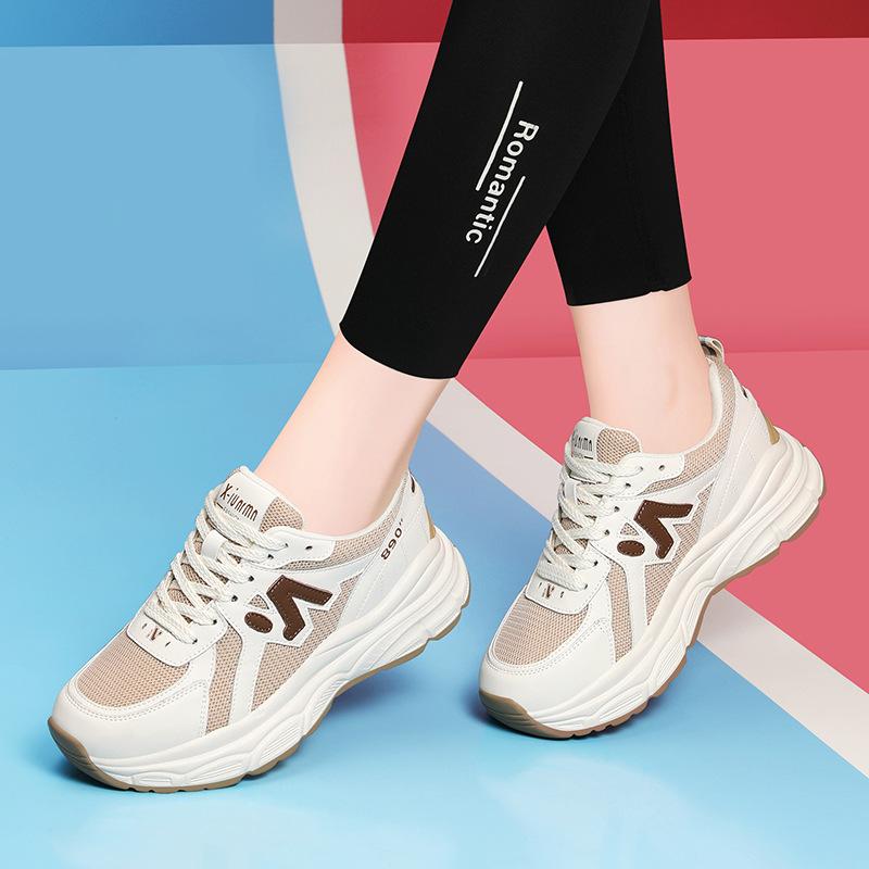 Sports shoes platform dad shoes women's soft leather versatile casual women's lightweight
