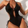 Costume da bagno intero Cikini con cut-out e laccetti laterali, monocolore, da spiaggia, costume da bagno, estate
