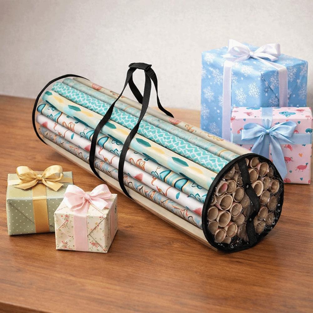 Cylinder Wrapping Paper Storage Bag Large Capacity Transparent Gift Wrap Storage Bag with Handle Zipper PVC