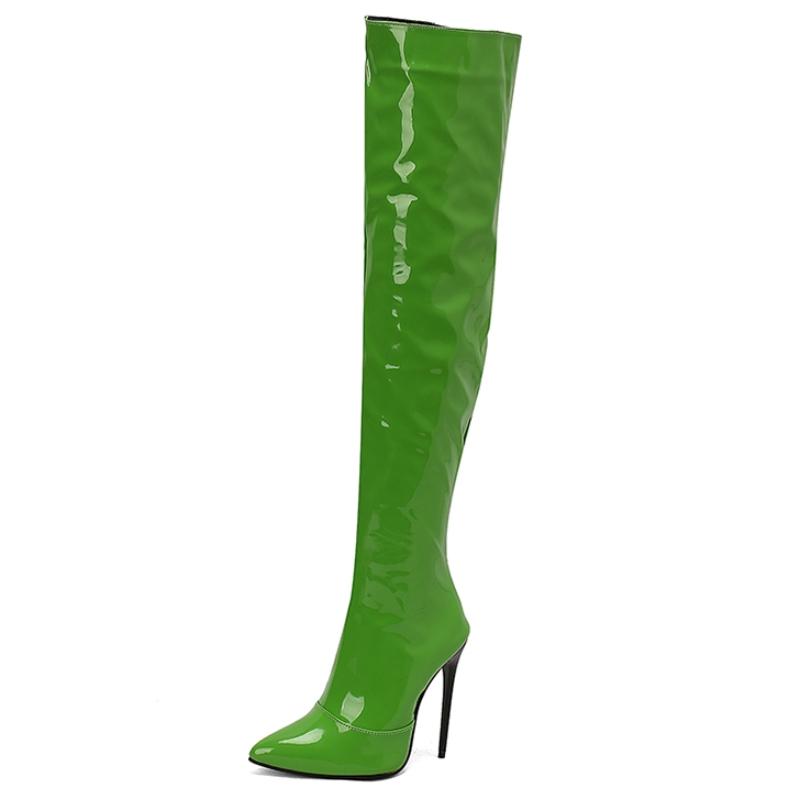 Fashion Women's Over the Knee High Boots Sexy Point Toe Autumn Winter Shoes Black Red Heeled Long Boot Ladies Party Shoes Large Size 45