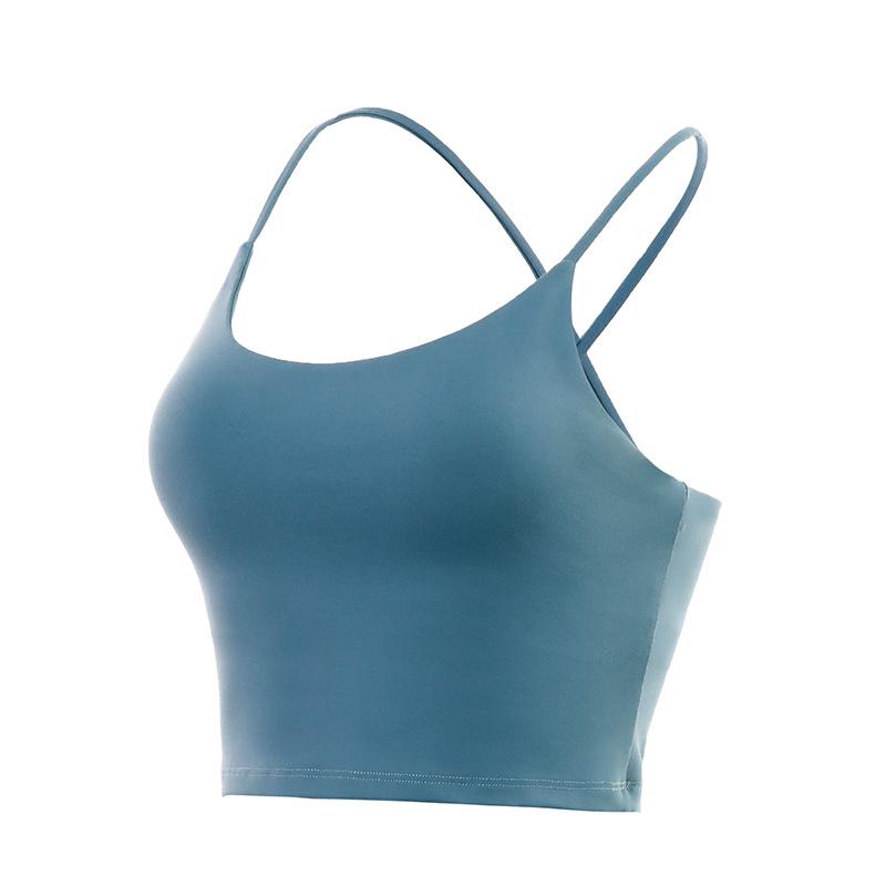 

Женский летний жилет для йоги с нагрудными вкладышами - майка-борцовка на тонких бретелях с перекрещенными лямками L (50-55 kg)