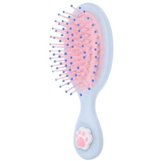 small hairbrush girls shape cats paw made from blue ABS material. It features excellent detangling capabilities durability making ideal caring dry