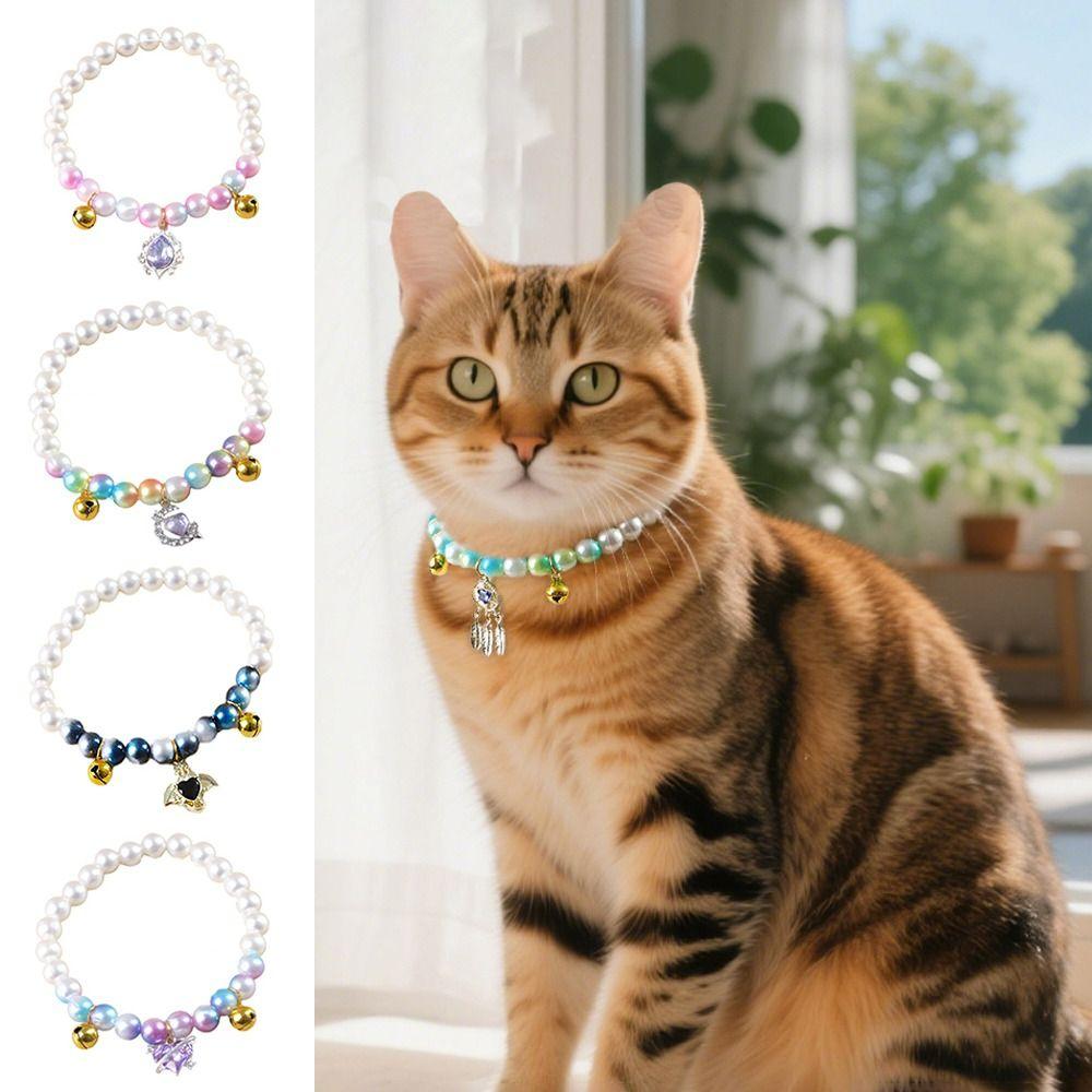 

Еластична мотузка Нашийник з перлів для домашніх тварин з кришталевою підвіскою Котовий ланцюжок на шию Милий котячий намисто Щеня Purple Heart