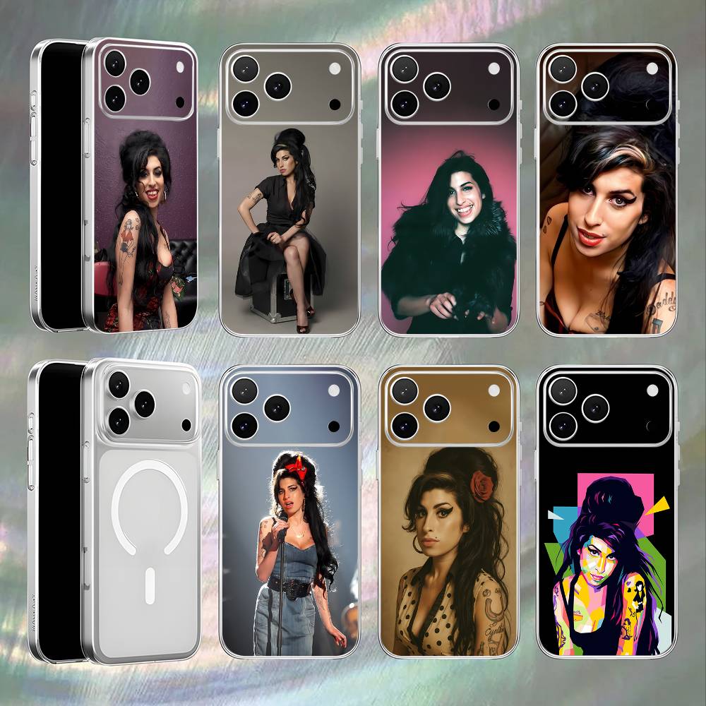 A-Amy Winehouse Singe Transparent White Phone Case For iPhone 17,16,15,14,13,12,11,Pro,Max,Plus Magnetic Wireless Charging