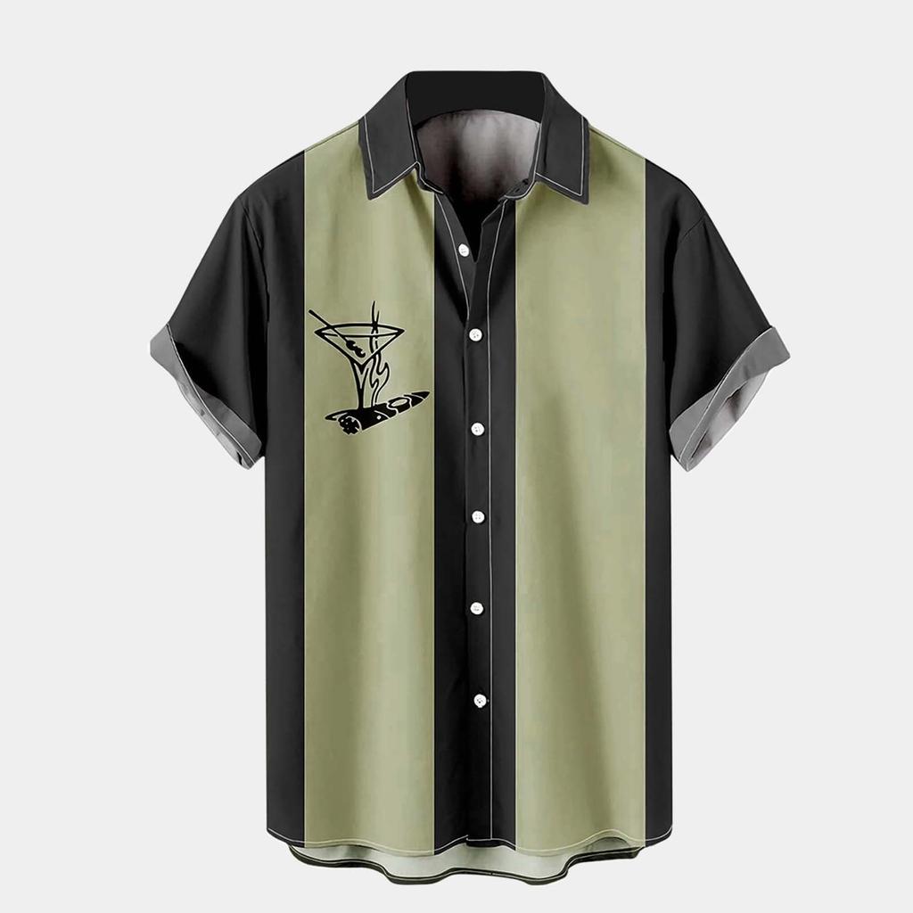 Summer Mens Cool Thin Breathable Lapel Collar Hanging Dyed Gradient Cotton Shirt