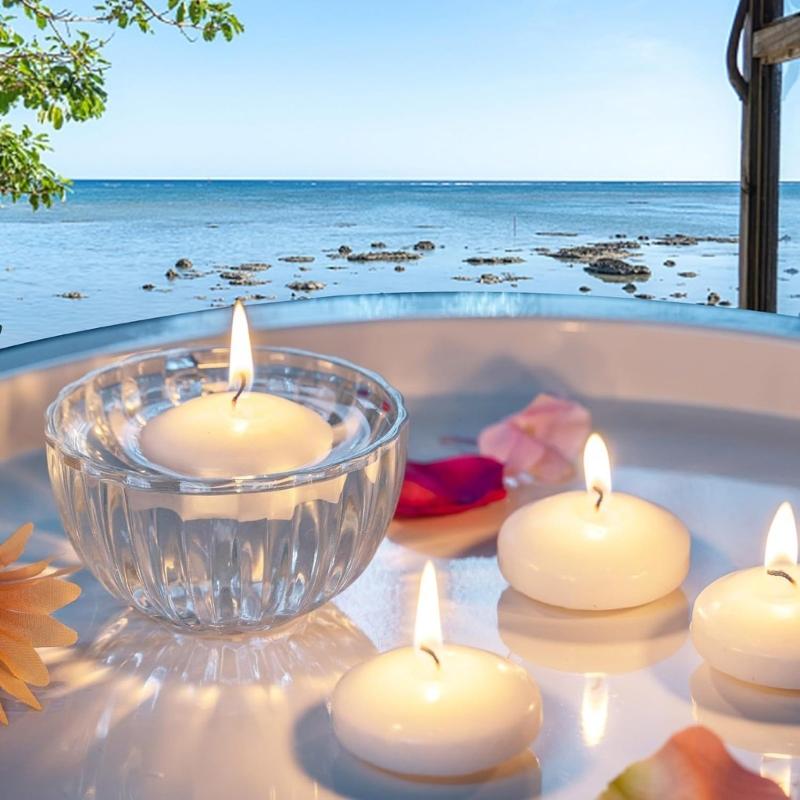 White Floating Candle, Unscented SoyWax Waterproof Tealights for Pool, Spa, Bathtub Decoration, 3.5-4 Hour Burn Time