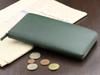 [Abies] Genuine Leather Grain Embossed Cowhide Round Zipper Long Wallet, Green