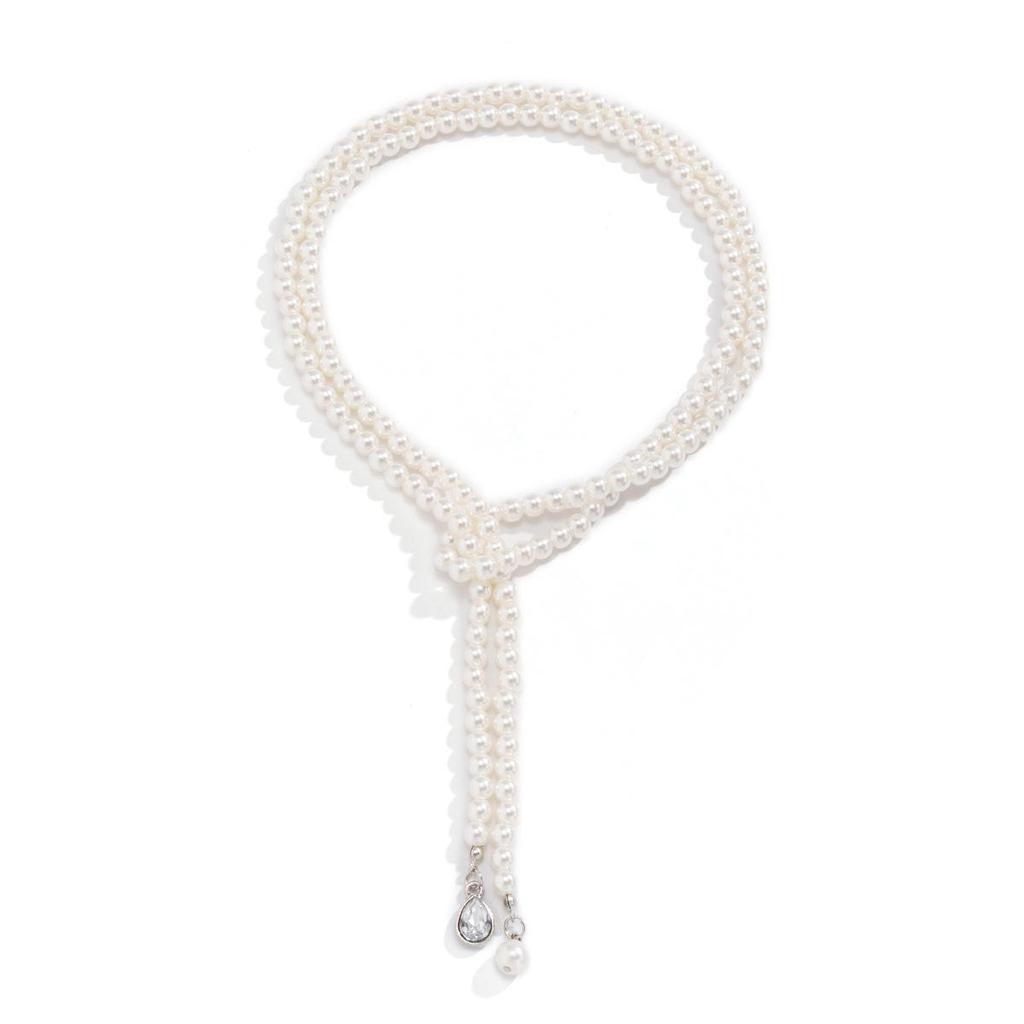 Retro Trendy Pearl Tassel Necklace with Diamond Inlaid Teardrop Gem for Women