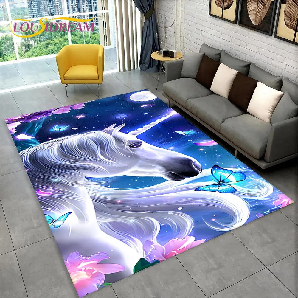 Tapis de sol antidérapant en forme de licorne 3D pour salon, chambre d'enfant, canapé, paillasson