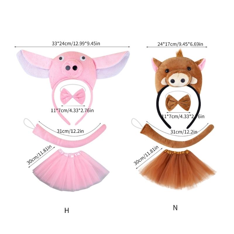 Piggy Costume Set Includes Piggy Tail Headband Bowtie Glove Skirt Halloween Piggy Role Play Outfit for Kid Cosplay