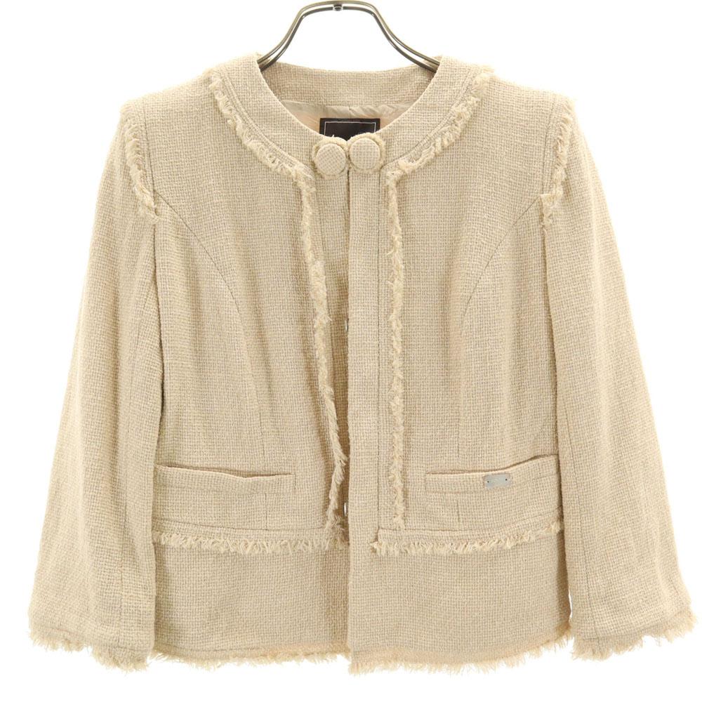 

FOXEY сделано в Японии рукав 7 минут плетение корзиной жакет без цвета 38 бежевый Женский Б/У