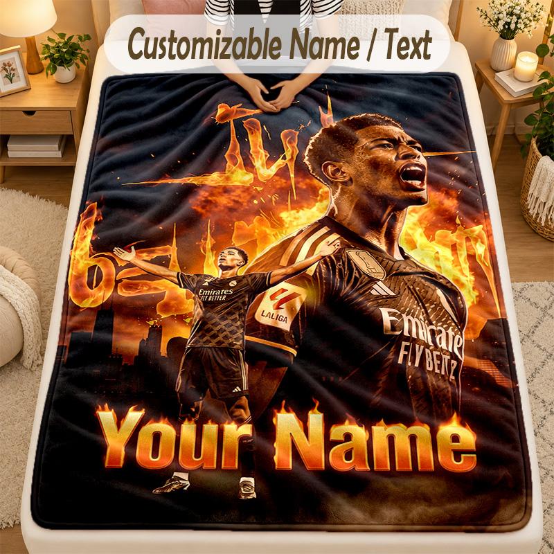 Flannel BlanketJude Bellingham Custom Name Text Personalized Soft Warm Throw Blanket Home Decor Gift