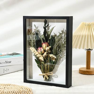 Kreatívny fotorámik s dutými sušenými kvetmi Ručne vyrobený svojpomocne vyrobený 3D fotorámik s veľkou tieňovou škatuľou