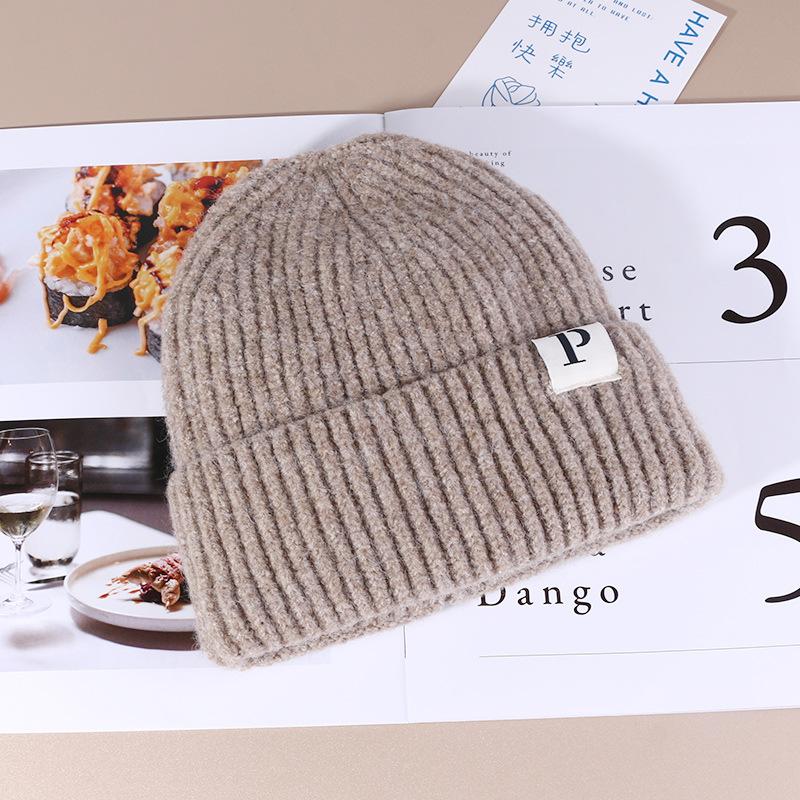Autumn and Winter Warm P Letter Versatile Knitted Hat Korean Style Fashionable Face show Small Wool Hat Outdoor Ear Protection Cold