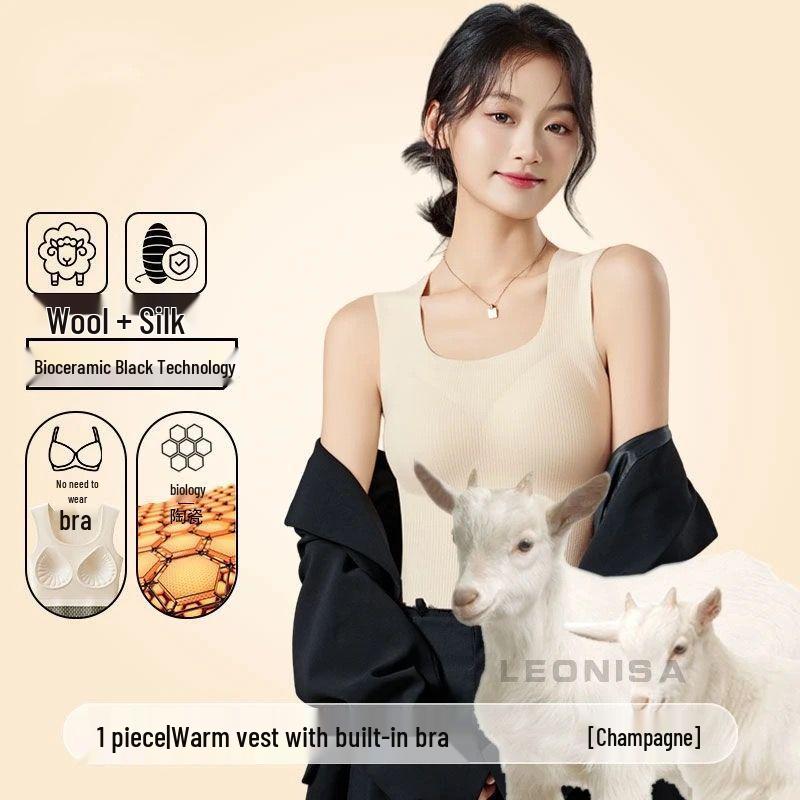 

Women s Extra Thick Fleece-Lined Cashmere Silk Thermal Vest with Built-in Pads for Cold Weather M 40-50 kg