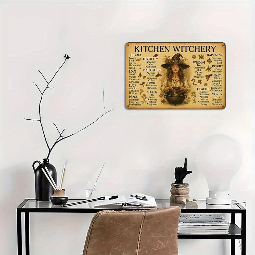 Kitchen Witch Metal Art - 20x30cm Herbal-Themed Decor for Farmhouse & Bar Spaces