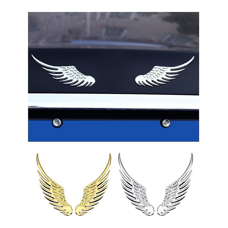 1Pair Car Auto Motorcycle Body Sticker 3D Angel Wings Badge Style Zinc Alloy Decals Silver/Gold Exterior Accessories