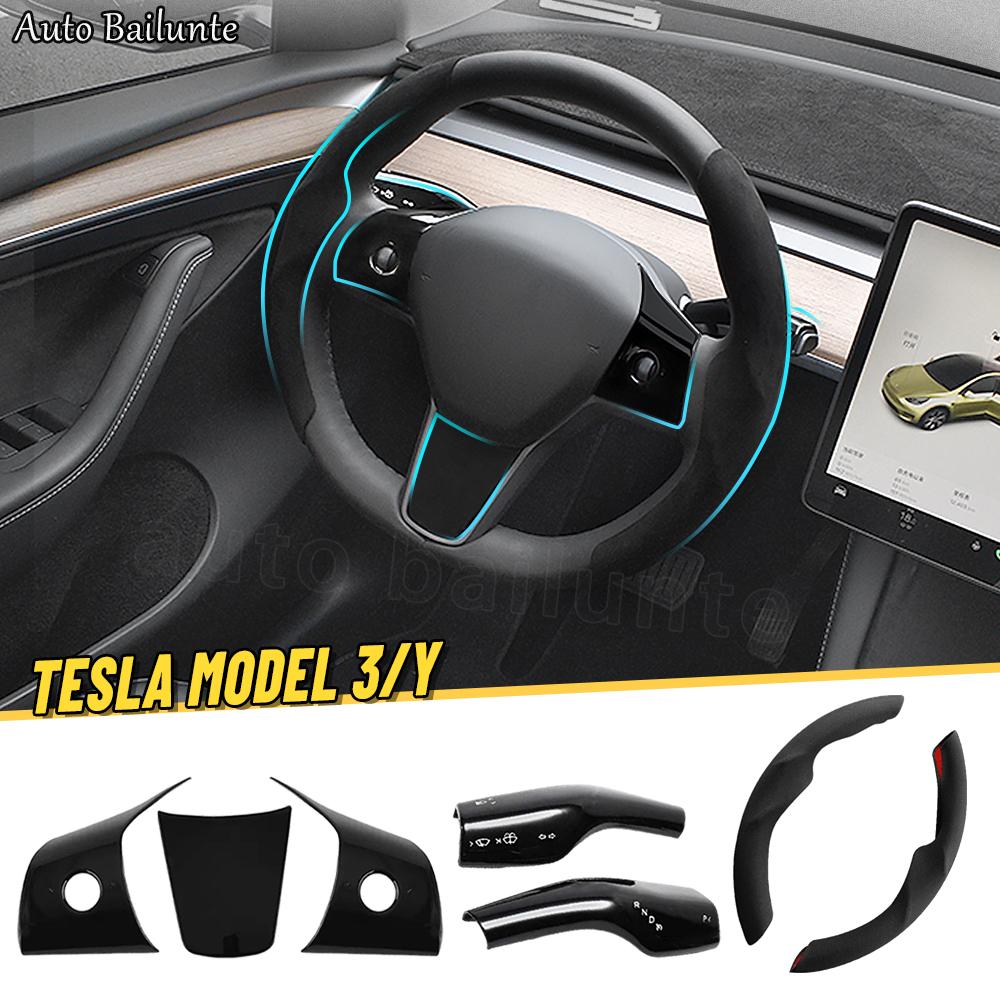 For Tesla Model 3 Y 2017-2023 Carbon Fiber Steering Wheel Cover Steer Wheel Cover Protector Interior Accessories