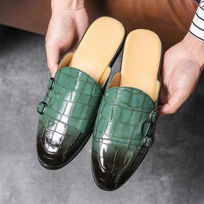 Fashion Fashion Men's Green White Half Slippers Driving Monk Strap Shoes Male Casual Mules Moccasins Breathable Loafers Zapatos Hombre