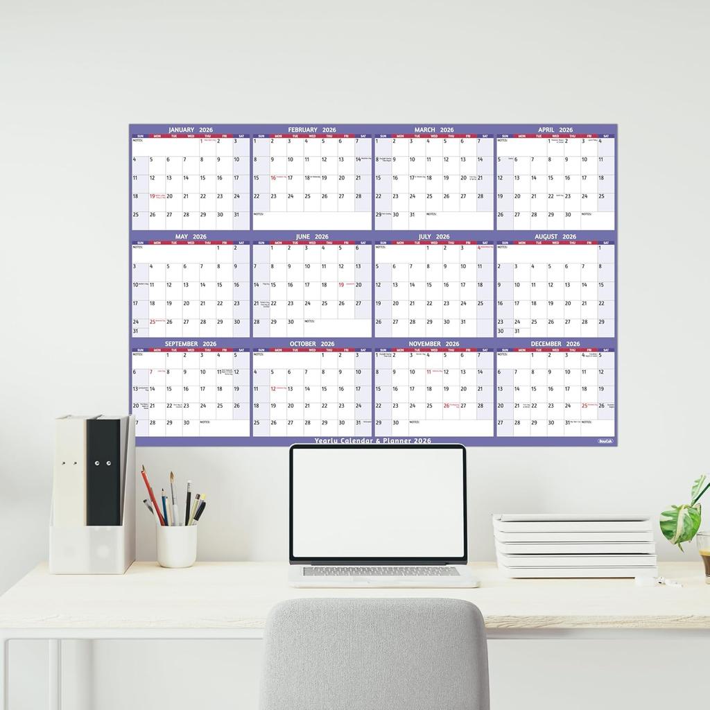 2026 Dry Erase Calendar – Large Yearly Wall calendar 2026, 38.2'' x 25.2'', 2-Side Reversible Calendar 2026, Vertical/Horizontal, Jan 2026 – Dec