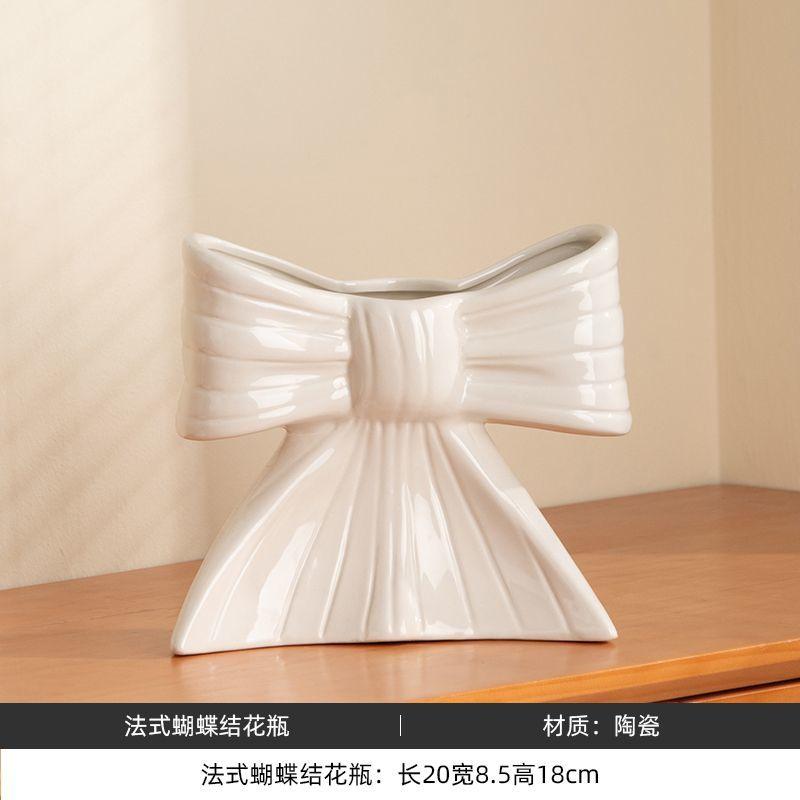 Creative Bow Vase Ornaments High-end Ceramic Hydroponic Flower Arrangement Living Room Office Vintage Vase Home Ornament Gifts