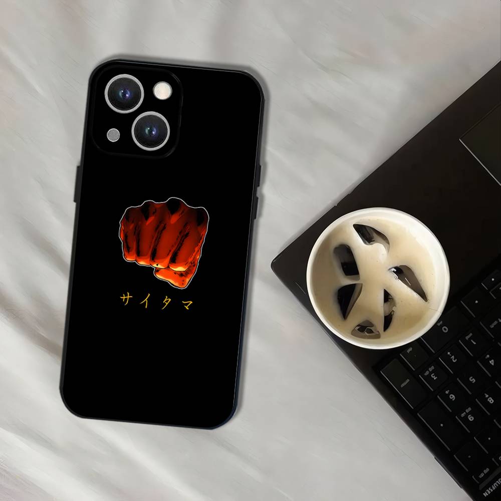 One P-Punch Man Saitama Phone Case For iPhone 16,15,14,13,12,11,Pro,XS,Max,XR,Plus,E,SE4,Mini Black Soft Cover
