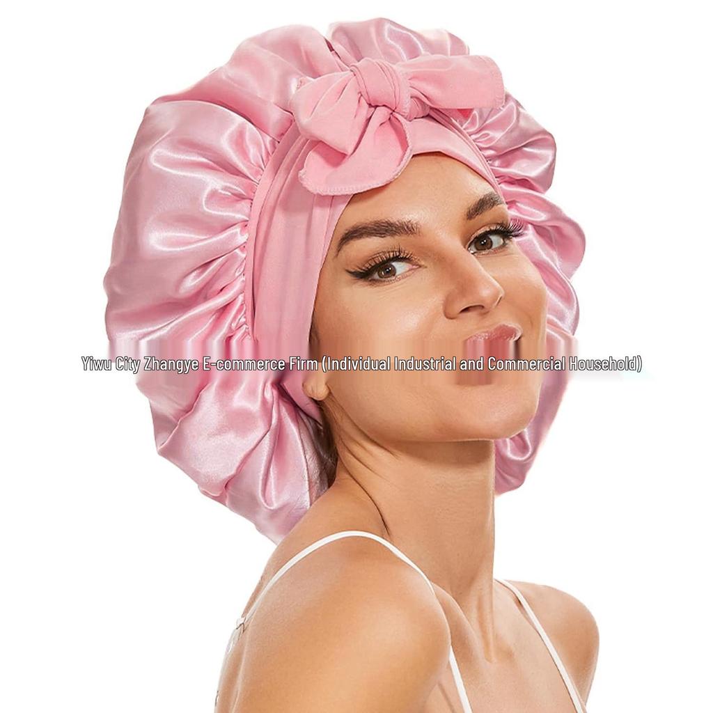 Satin Ribbon Round Silk Sleep Cap with Bowknot: Wide Brim Hair Care and Bath Hat