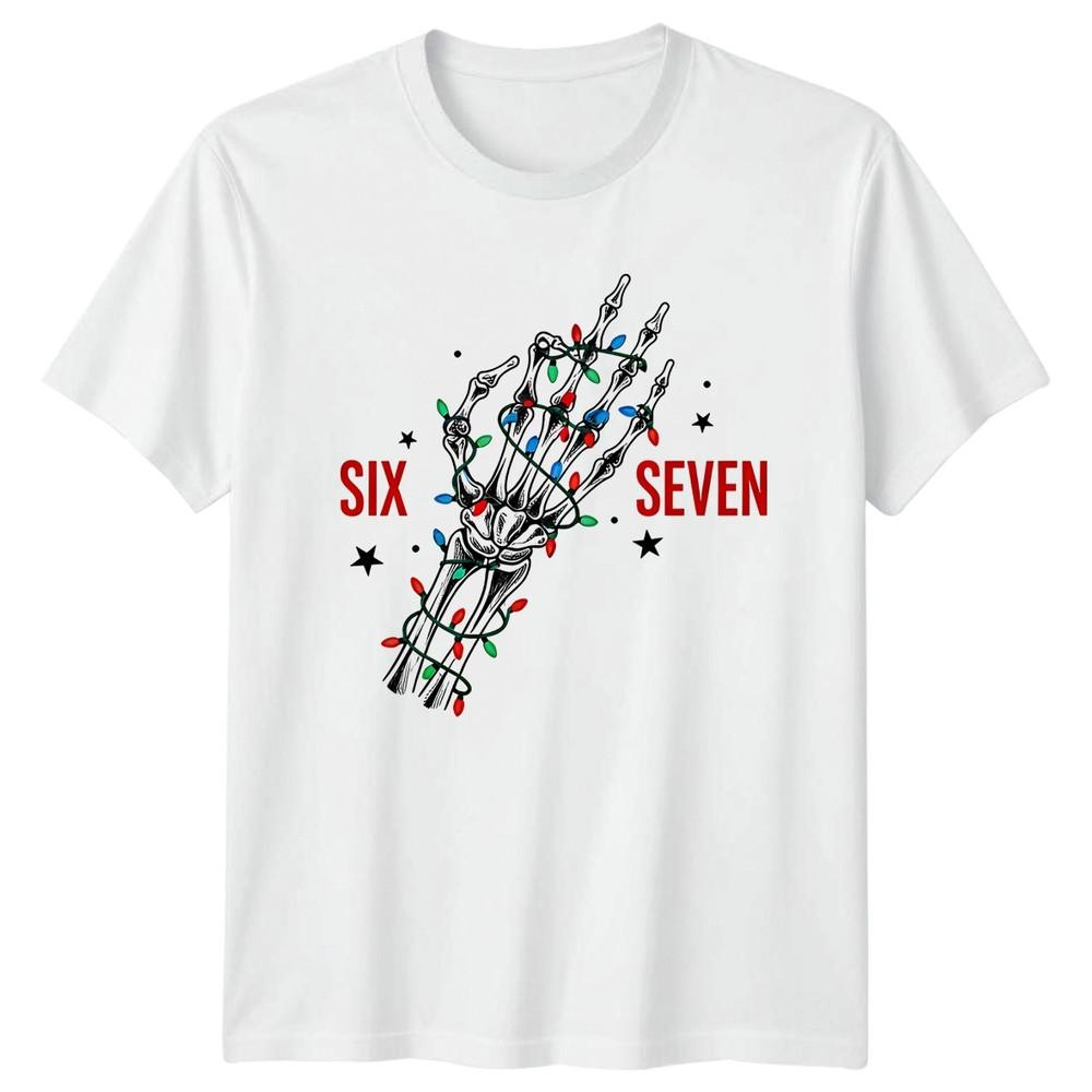 Six Seven Skeleton Hand Christmas Lights Unisexs Unisexs Graphic Tee Holidays S