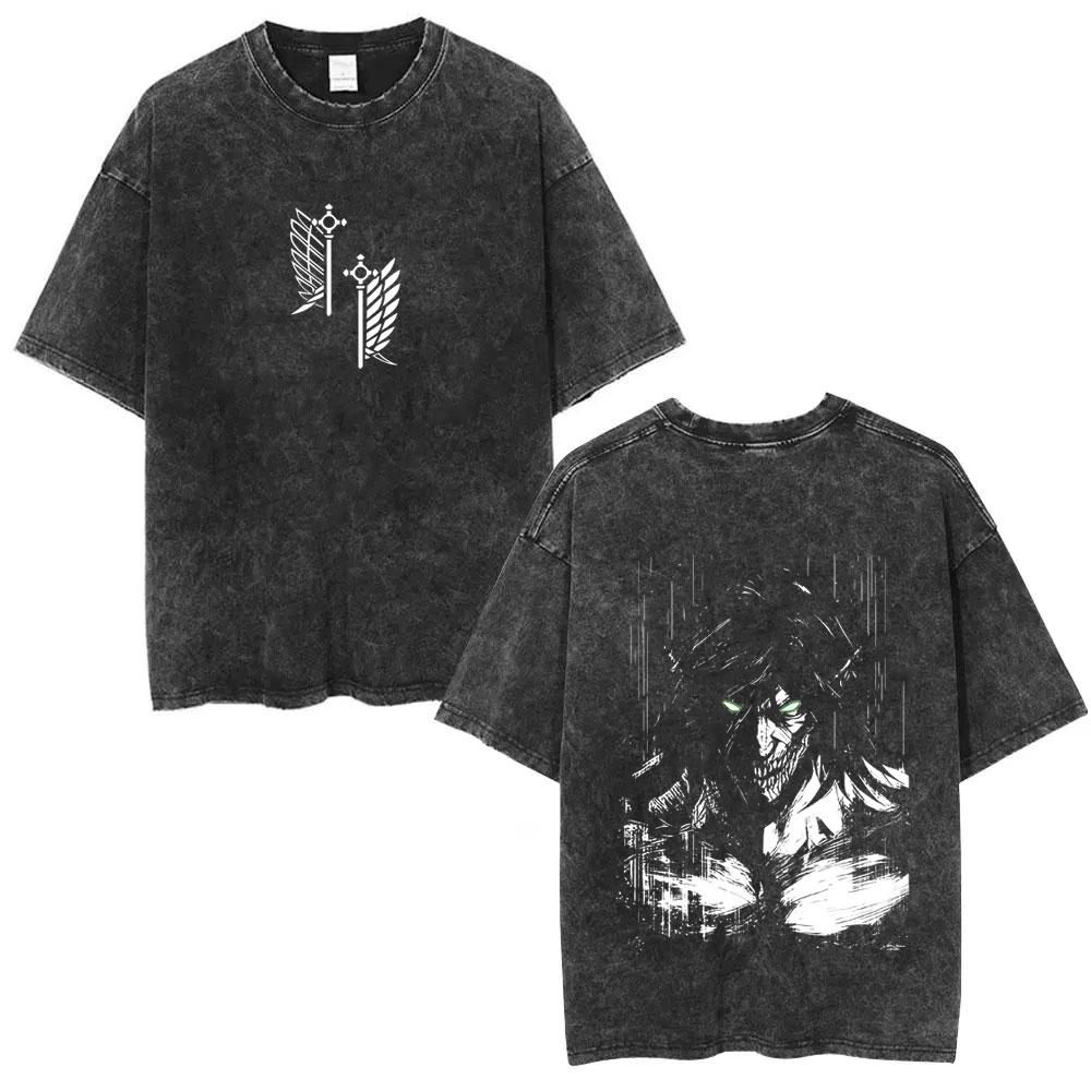 

Washed Vintage Anime Attack on Titan Eren Jaeger Face Graphic T Shirt Men Women Manga Oversized Tshirts Male Cosplay Streetwear S