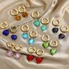 Colorful Glass Heart-shaped Pedant Drop Earrings For Women Stainless Steel Round Circle Hoop Hanging Earring Minimalist Jewelry