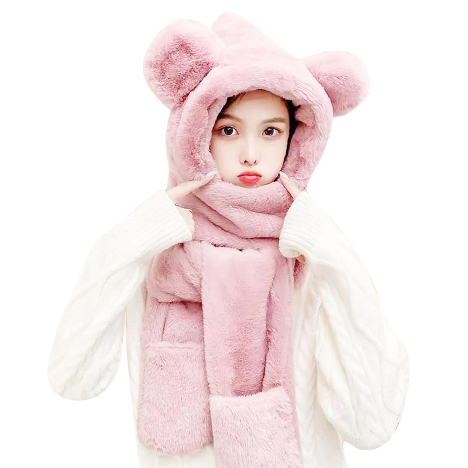 

Шарф, шапка, комплект из трех частей перчаток, комплект зимнего утолщенного шарфа One Size розовый