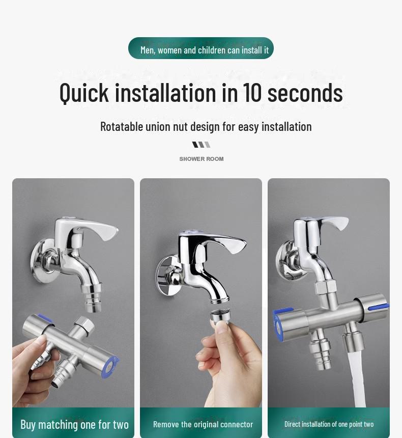 Triangle Valve: 3-Way Diverter with Dual Outlets for Double Washing Machine Connection and Toilet Switch