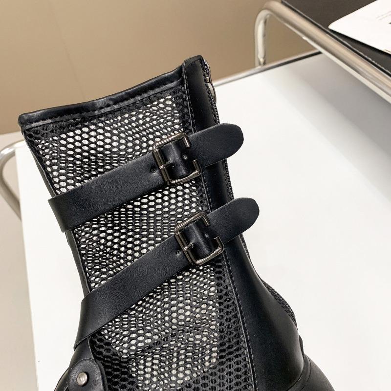 Fashion Women's Cool Boots Mesh Breathable Hollow Out Boots Fashion Middle Tube Platform Sandals Summer Peep Toe  Women Roman Cool Boots
