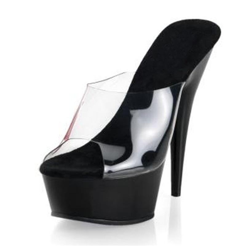 Women Platform Sandals 15CM High and Thin with Transparent Crystal Shoes Waterproof Platform Sandals and Slippers YKC.