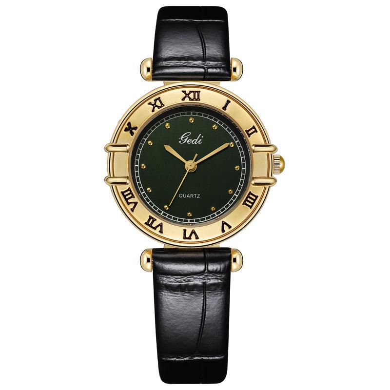 

Women Quartz Watch Luxury Roman Numerals Numbers Dial Clock Vintage Leather Orologio Watches Ladies Fashion Gold Case Wristwatch