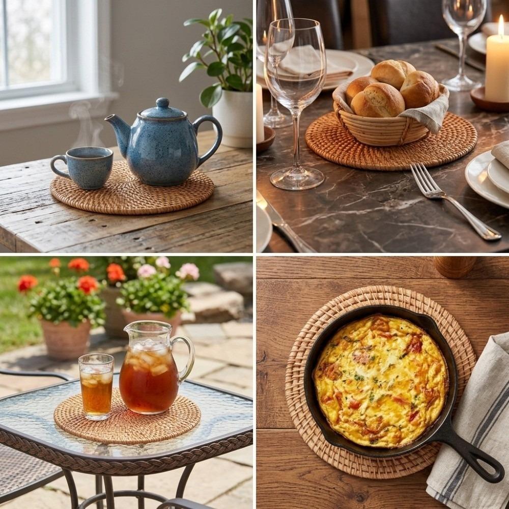 Cane Woven Pot Pad Openwork Insulation Cushion Fast Heat Dissipation Cup Mat Dining Table 16cm