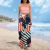 Damen Sommer Boho Palazzo Hose Hohe Taille Weites Bein Independence Printing Freizeithose mit Taschen