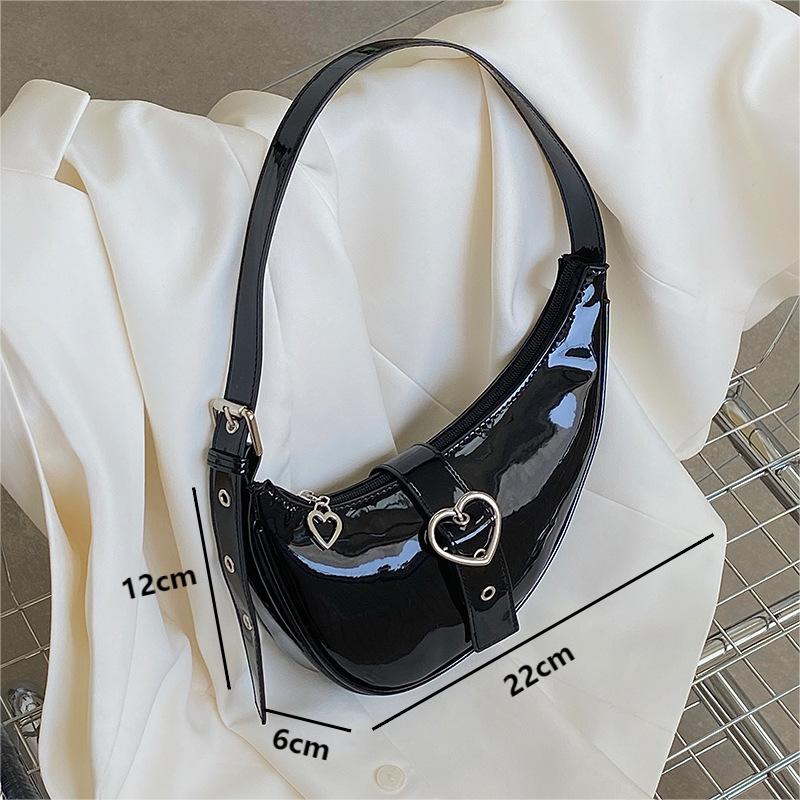 Genți Hobo pentru femei de modă Genți de umăr din piele moale PU neagră pentru femei Love Lock Poșetă cu jumătate de lună