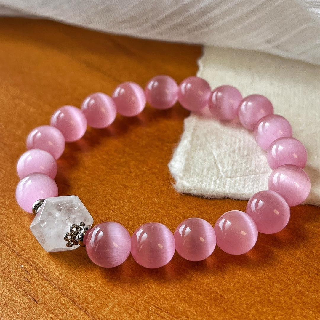 Pink Opal Natural White Crystal Bracelet Female Light Luxury Niche Simple Fairy Mori Crystal Bracelet Cold Wind