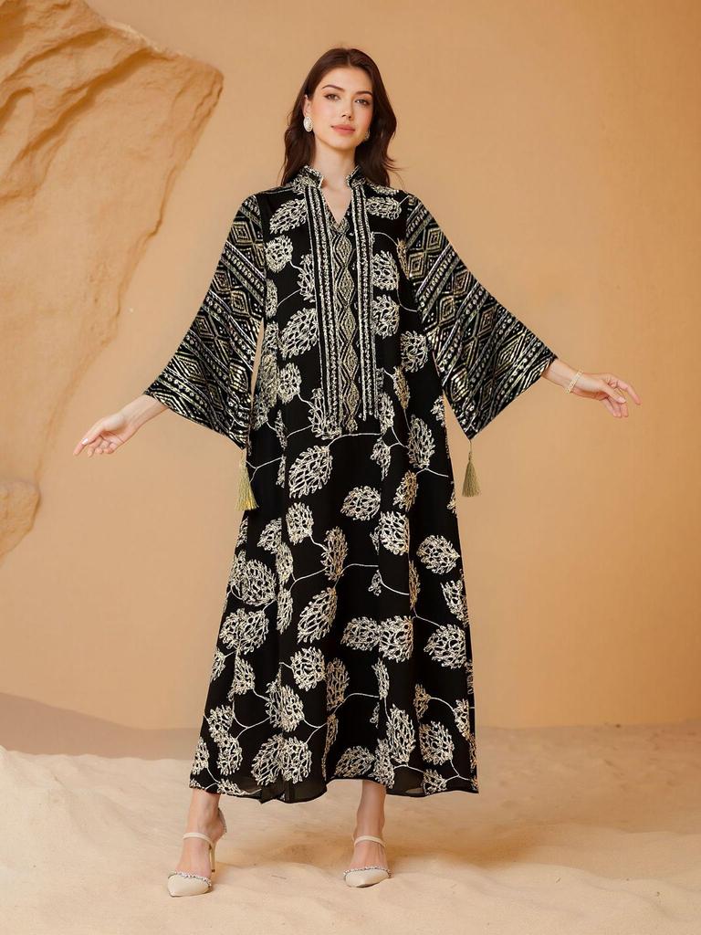 SW68 Muslim Embroidery Sequin Plus Size Women's Dubai Long Robe