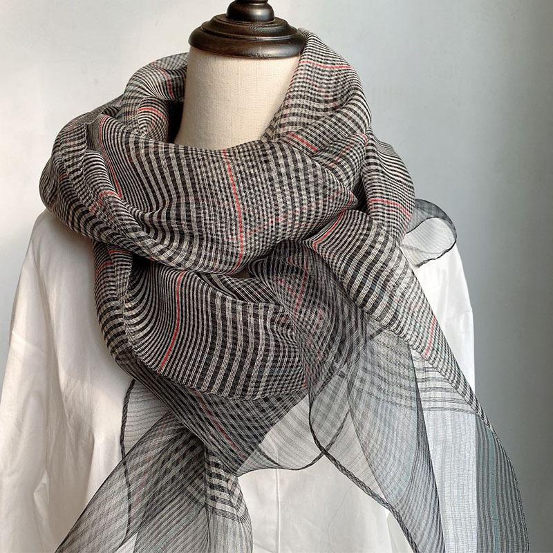 

Meier Silk blend plaid versatile long silk scarf shawl - lightweight spring/autumn sun protection scarf