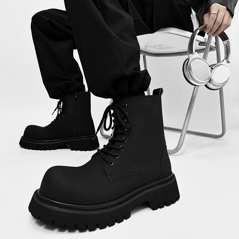 Fashion British Casual Leather Platform Round Toe Boots Men Fashion Luxury Work Walking Shoes New Outdoor Antiskid Designer Ankle Boots