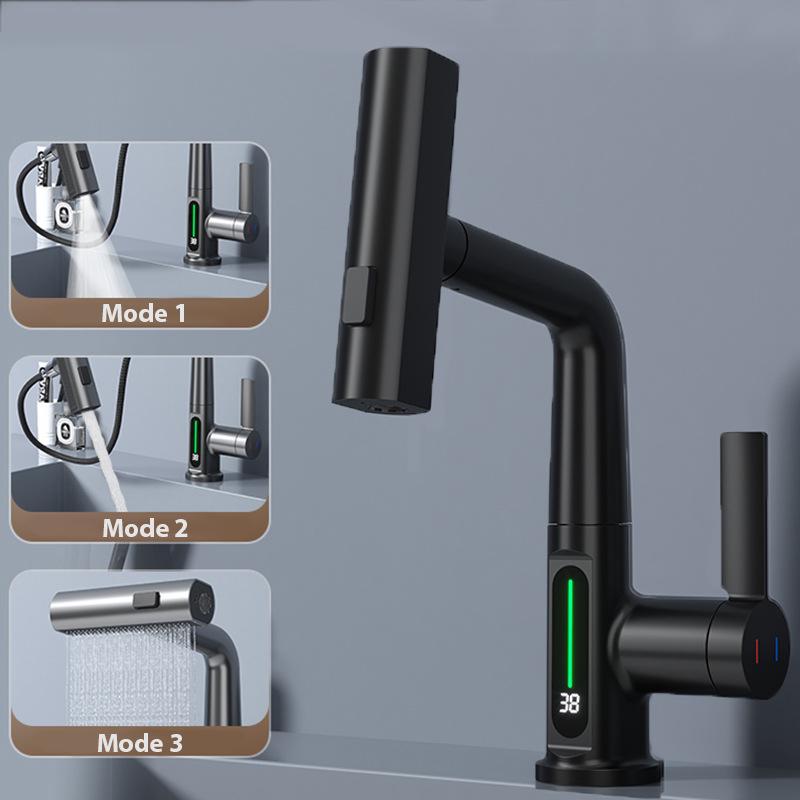 Gunmetal Multifunctional Pull-Out Basin Faucet for Bathroom