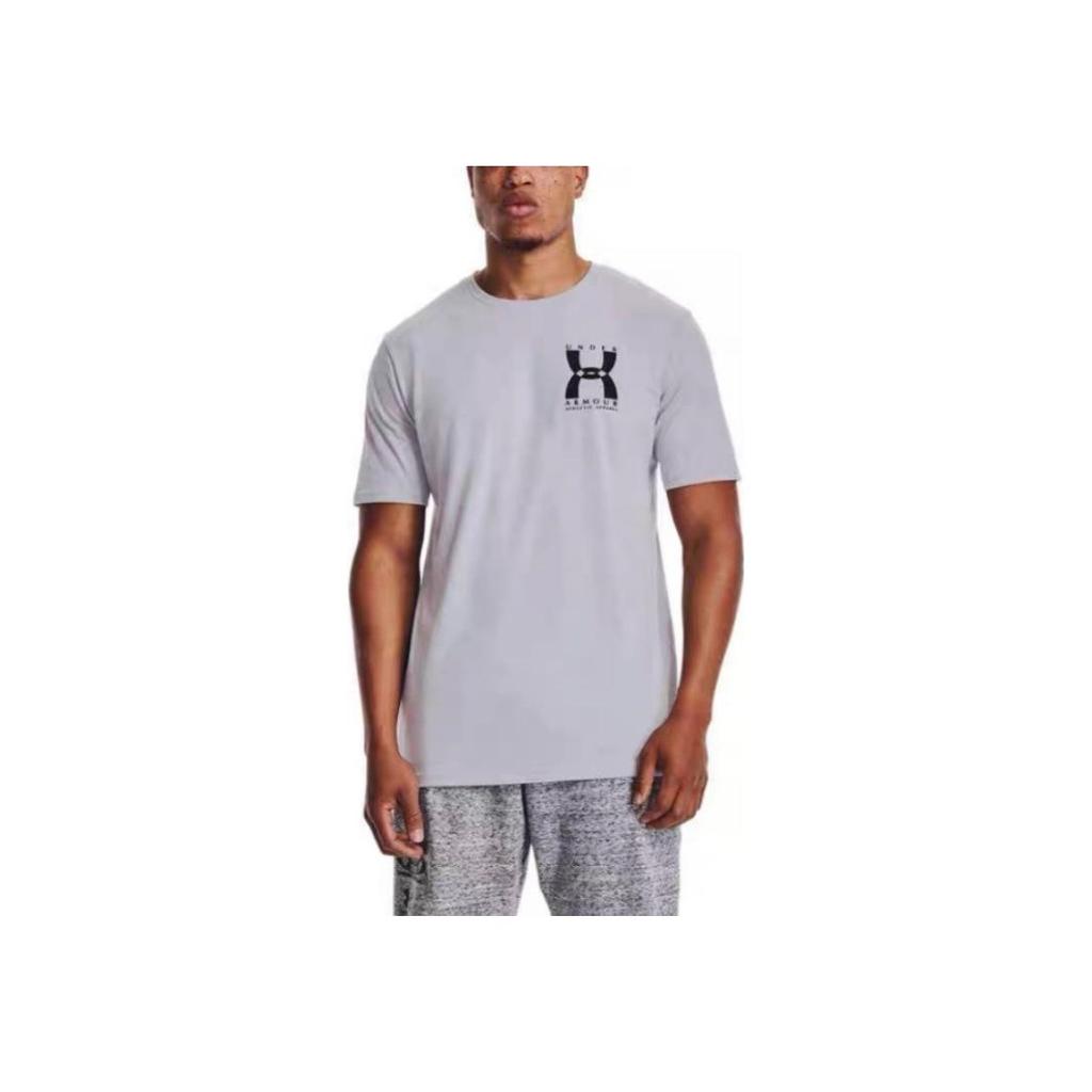 Under Armour Rückenlogo Print Rundhals Sport Kurzarm T-Shirt Herren Tops Grau 1363739-011